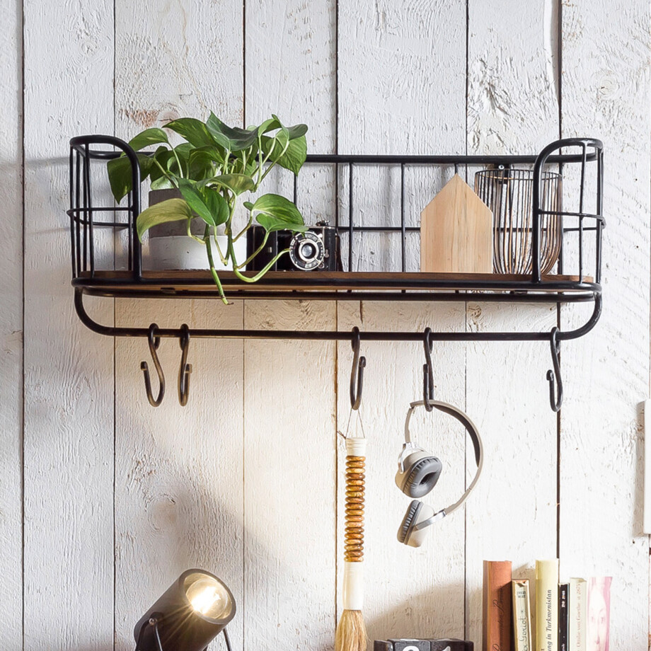 Artistiq Wandrek 'Terry' Mangohout en metaal, 30 x 75cm Artistiq Wandrek 'Terry' Mangohout en metaal, 30 x 75cm afbeelding