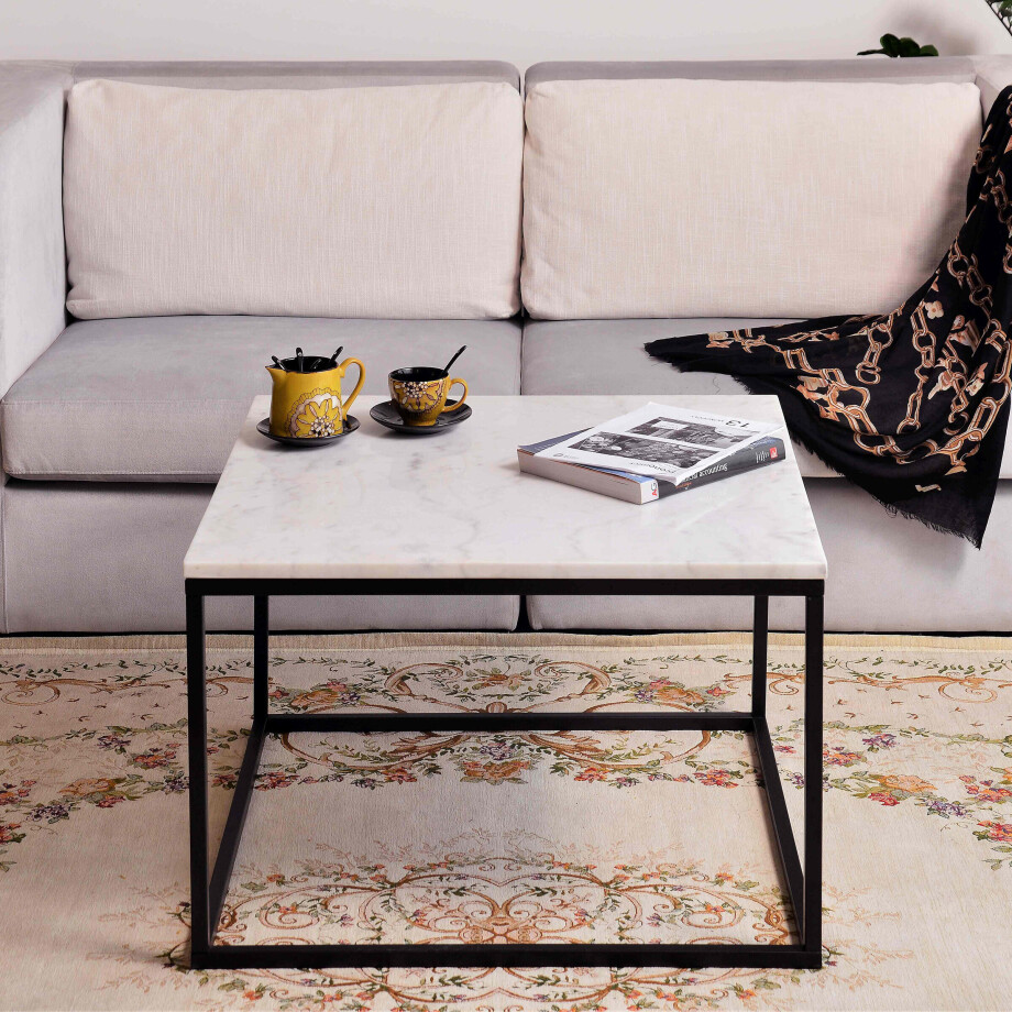 Artistiq Vierkante Salontafel 'Rodrigo' Wit Marmer en Staal, 75cm afbeelding 