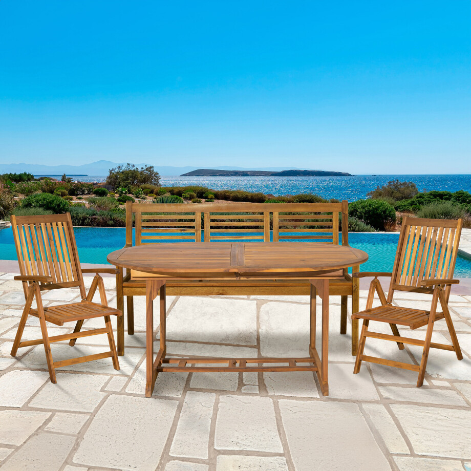 Artistiq Living Tuinset 'Larissa' 2 stoelen + 1 bank + 1 uitschuifbare tafel, Acaciahout afbeelding 