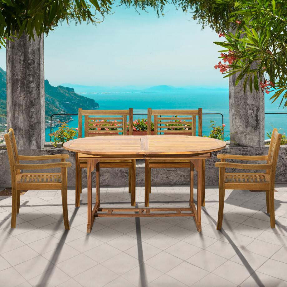 Artistiq Living Tuinset 'Larissa' 4 stoelen + 1 uitschuifbare tafel, Acaciahout afbeelding 