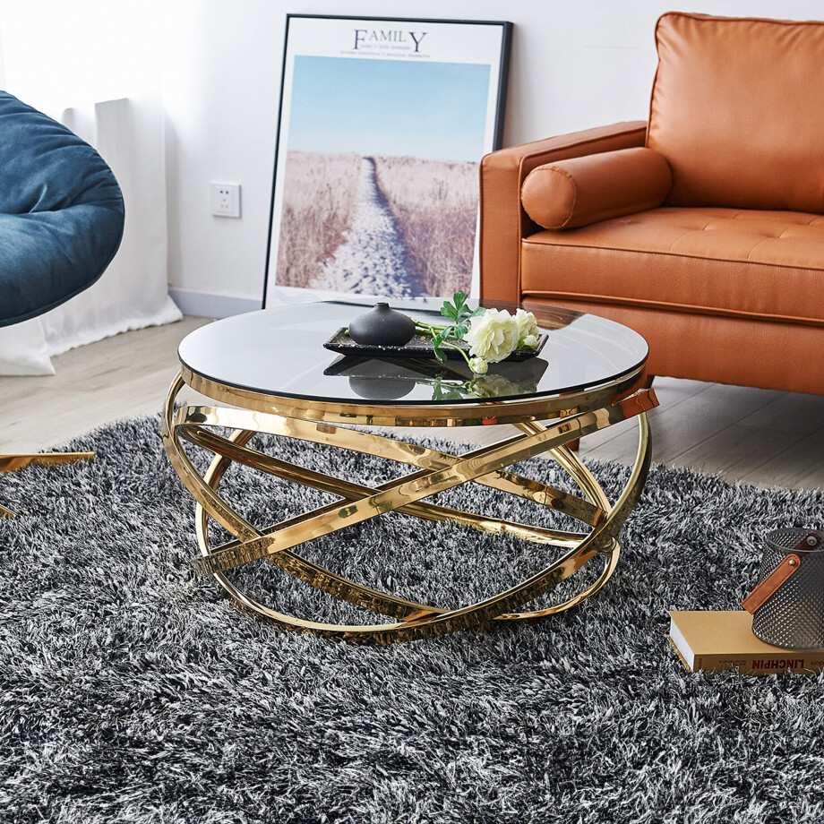 Artistiq Living Salontafel 'Mischa' 80cm smoke-glas, kleur goud Artistiq Living Salontafel 'Mischa' 80cm smoke-glas, kleur goud afbeelding 1