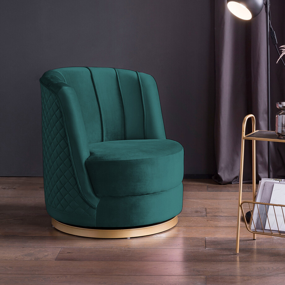 Artistiq Living Draaibare Fauteuil 'Meggie' Velvet, kleur groen Artistiq Living Draaibare Fauteuil 'Meggie' Velvet, kleur groen afbeelding 1