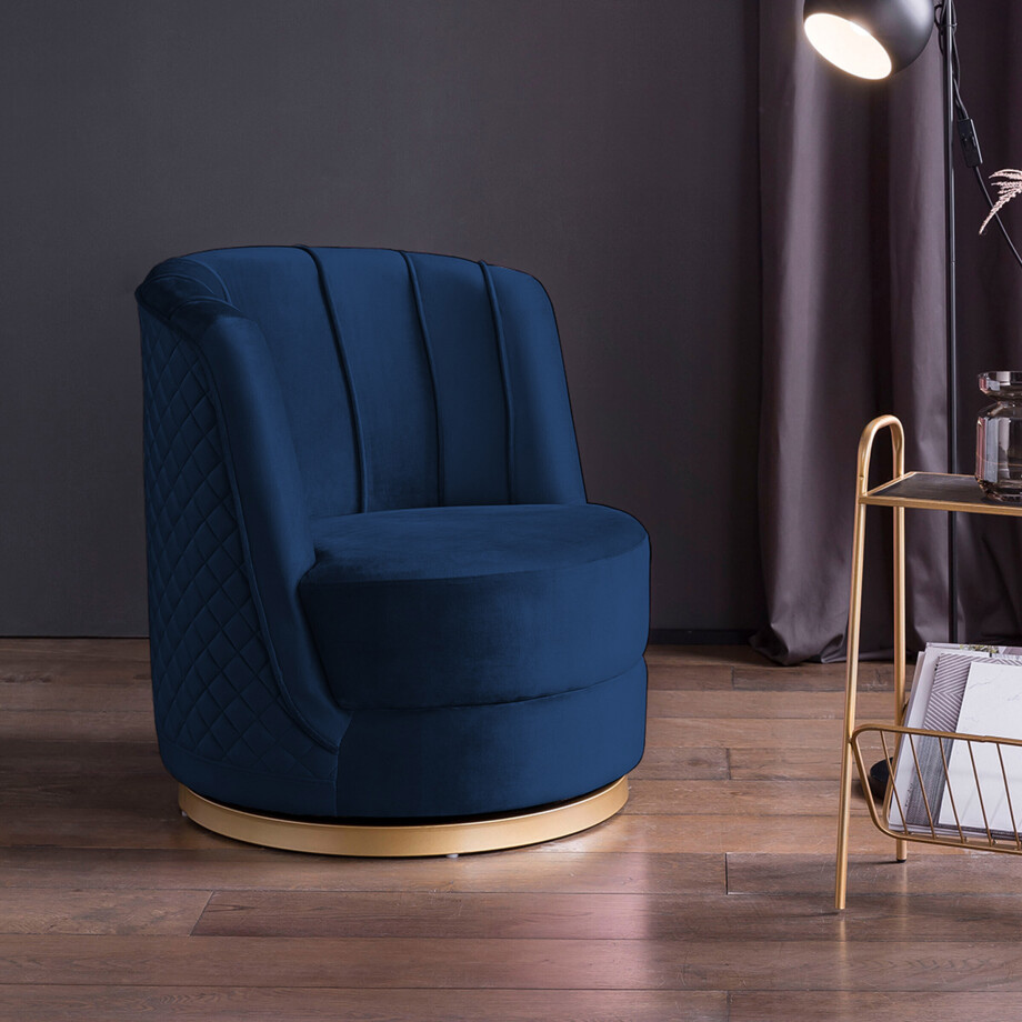 Artistiq Living Draaibare Fauteuil 'Meggie' Velvet, kleur blauw Artistiq Living Draaibare Fauteuil 'Meggie' Velvet, kleur blauw afbeelding 1