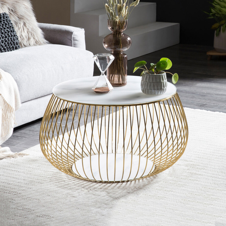 Artistiq Salontafel 'Esra' Marmerlook, 72cm, kleur Goud Artistiq Salontafel 'Esra' Marmerlook, 72cm, kleur Goud afbeelding