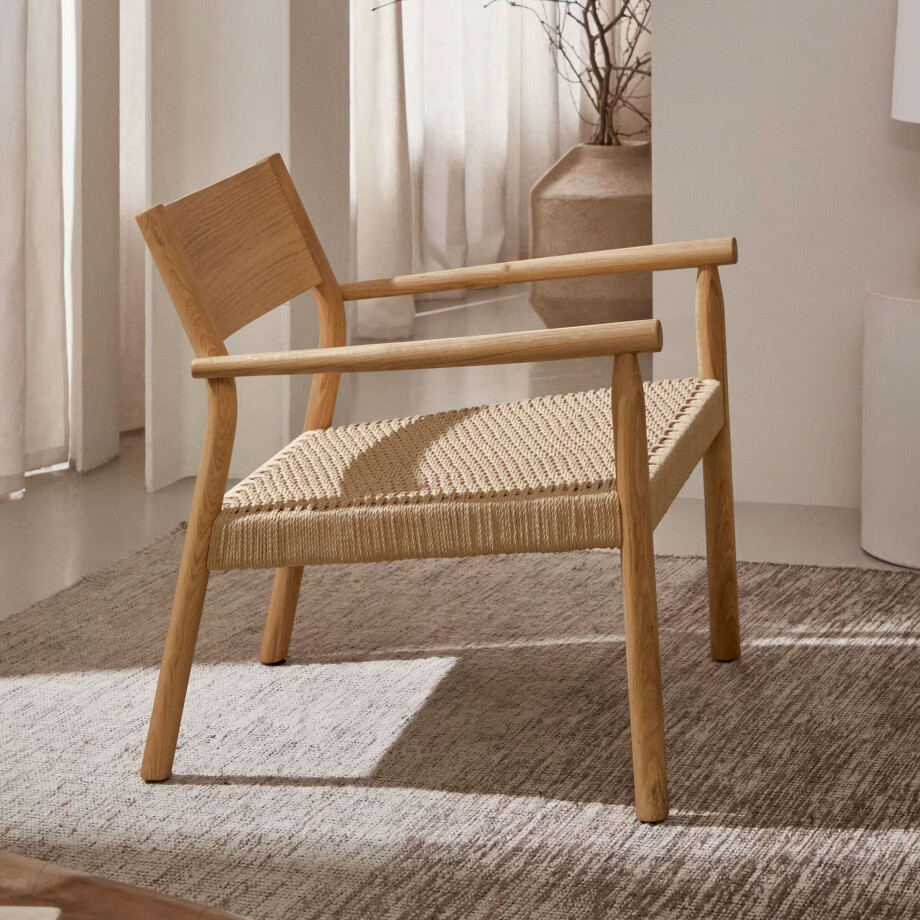Kave Home Fauteuil 'Yalia' Eikenhout, kleur Naturel Kave Home Fauteuil 'Yalia' Eikenhout, kleur Naturel afbeelding 1