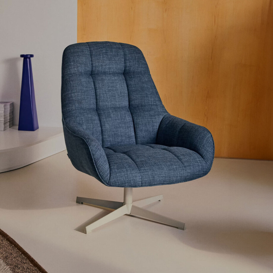 Kave Home Draaifauteuil 'Jaspe' Structuurstof, kleur Blauw Kave Home Draaifauteuil 'Jaspe' Structuurstof, kleur Blauw afbeelding 1