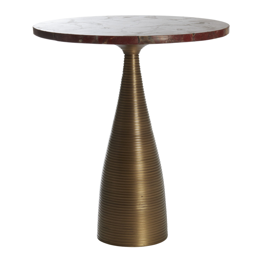 Light & Living Ronde Bijzettafel 'Bahia' Marmer, 52cm, kleur Rood/Antiek Brons afbeelding 