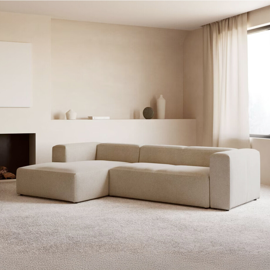 Kave Home 4-zits Loungebank 'Blok' Links, 330cm, kleur Beige Kave Home 4-zits Loungebank 'Blok' Links, 330cm, kleur Beige afbeelding 1