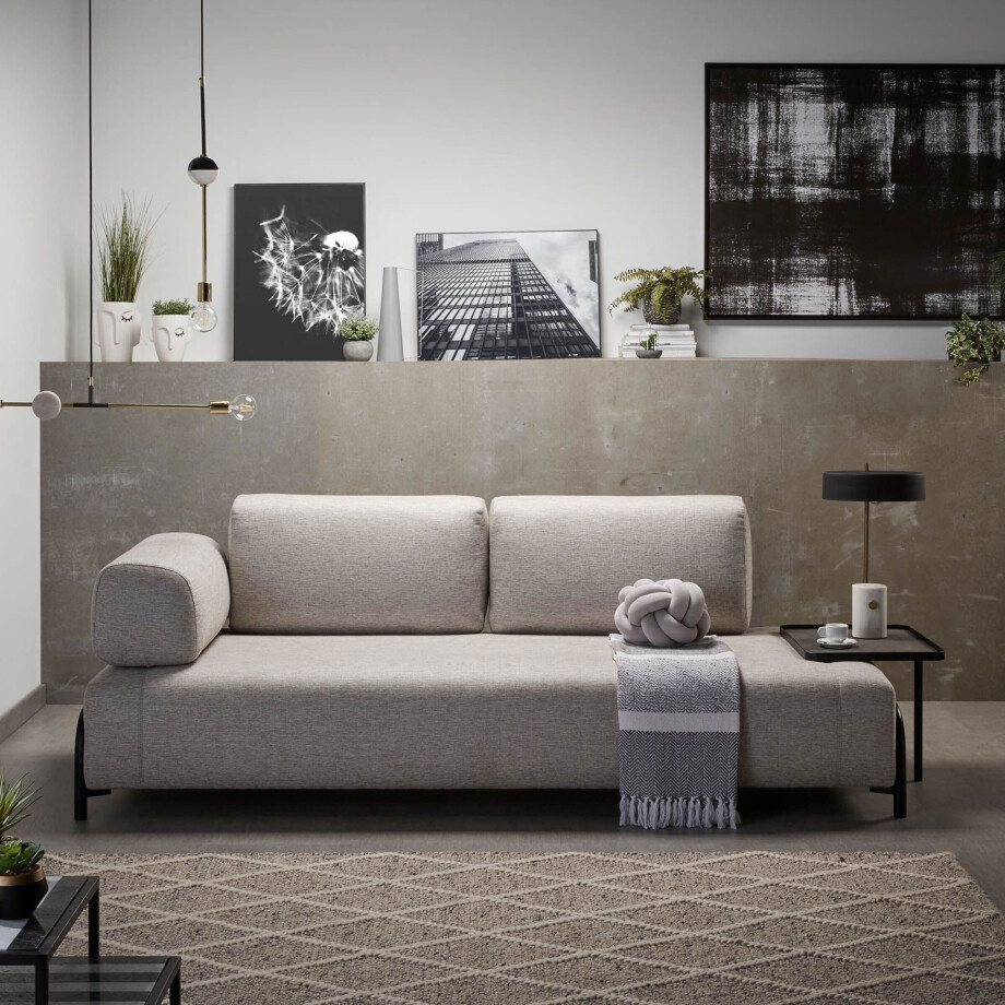 Kave Home 3-zits Bank 'Compo' Met Bijzettafel, kleur Beige afbeelding 1