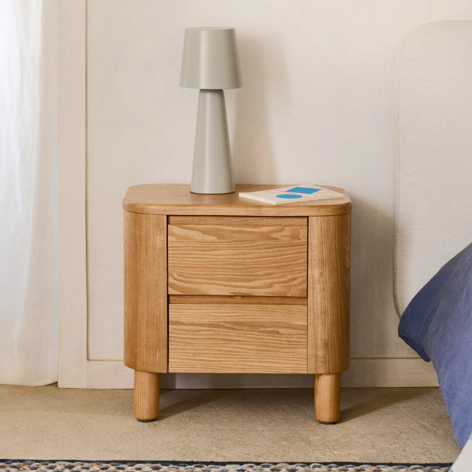 Kave Home Nachtkastje 'Salaya' Essenhout, Met 2 lades afbeelding 