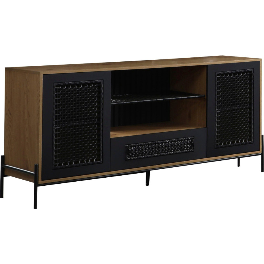 SalesFever Dressoir Kast met matzwarte inzet van polyrattan afbeelding 1