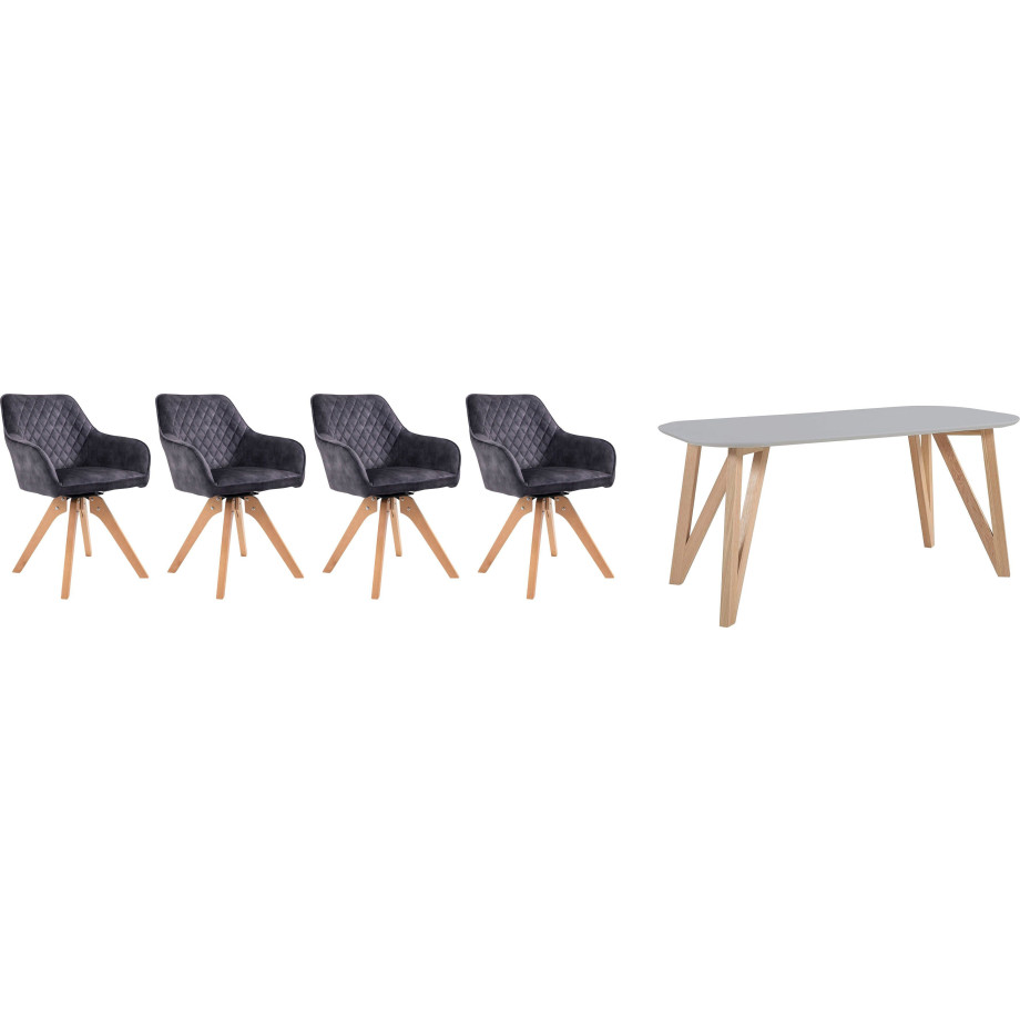 SalesFever Eethoek (5-delig), tafelbreedte 180 cm, stoelen 180° draaibaar, met fluweel afbeelding 1