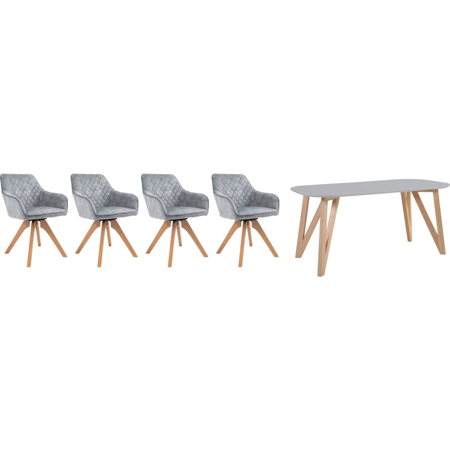 SalesFever Eethoek (5-delig), tafelbreedte 180 cm, stoelen 180° draaibaar, met fluweel afbeelding 1