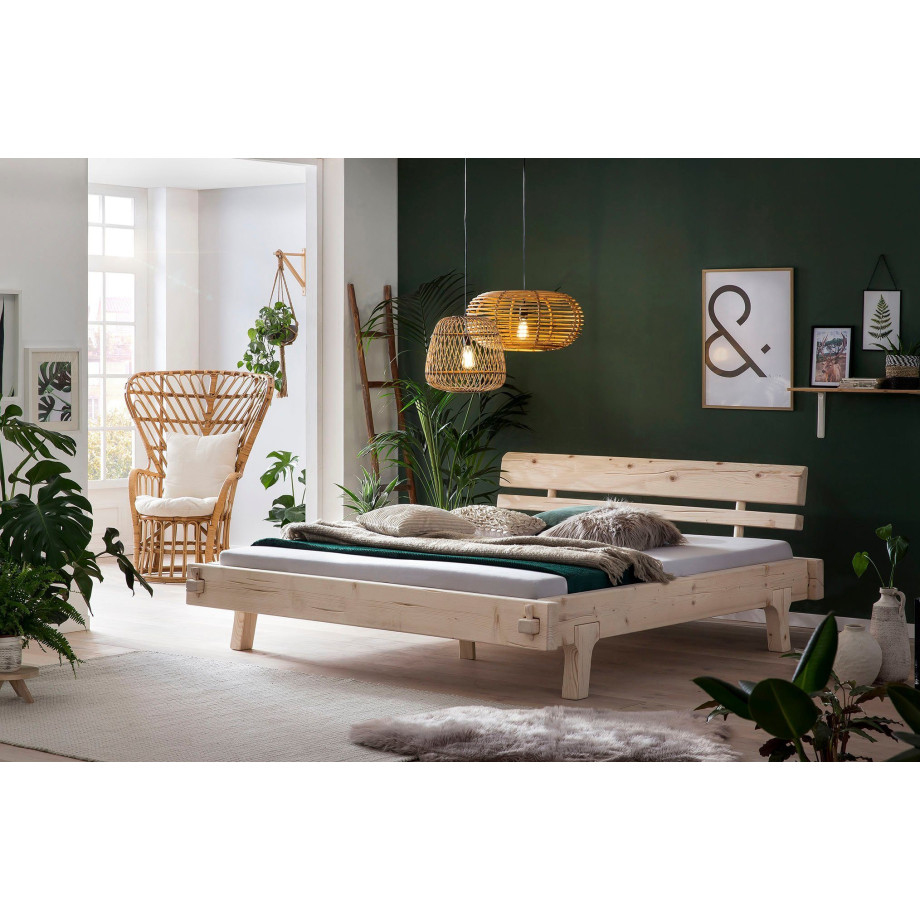 SalesFever Houten bed van massief vurenhout, balkenbed in authentieke look, in landhuis stijl afbeelding 1