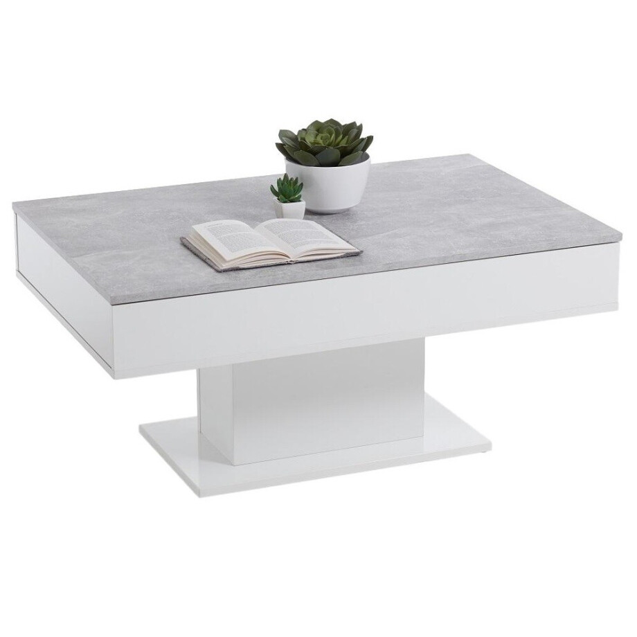 Salontafel Avola 100 cm breed in grijs beton met wit afbeelding 1