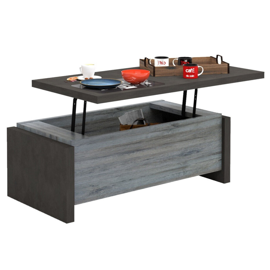 Salontafel Baxter 118x64 cm uitschuifbaar tafelblad grijs eiken met antraciet Salontafel Baxter 118x64 cm uitschuifbaar tafelblad grijs eiken met antraciet afbeelding 1