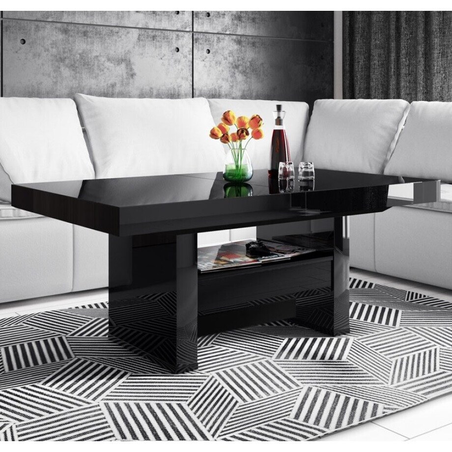 Salontafel / Eettafel Aversa Lux 120 cm breed in hoogglans zwart afbeelding 1