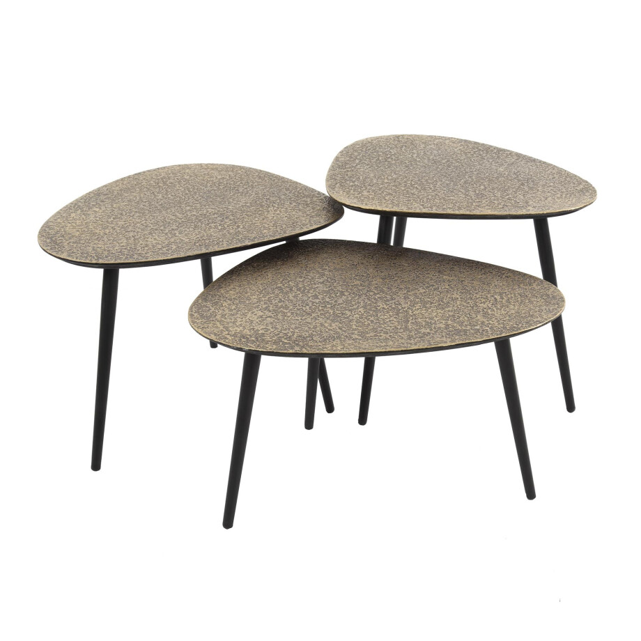 Salontafel set 3 driehoekig metallic goud met zwart afbeelding 1