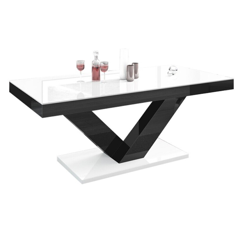 Salontafel Victoria mini 120 cm breed - Hoogglans wit met zwart Salontafel Victoria mini 120 cm breed - Hoogglans wit met zwart afbeelding 1