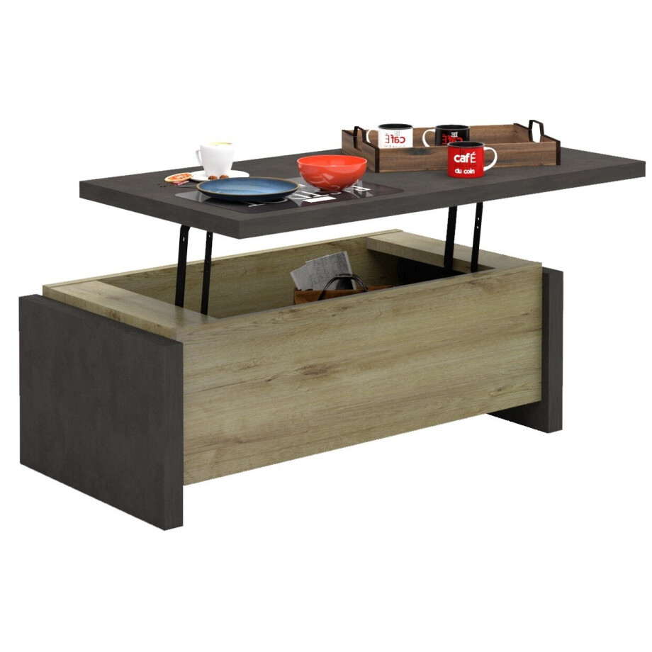 Salontafel Baxter 118x64 cm uitschuifbaar tafelblad eiken met antraciet afbeelding 1