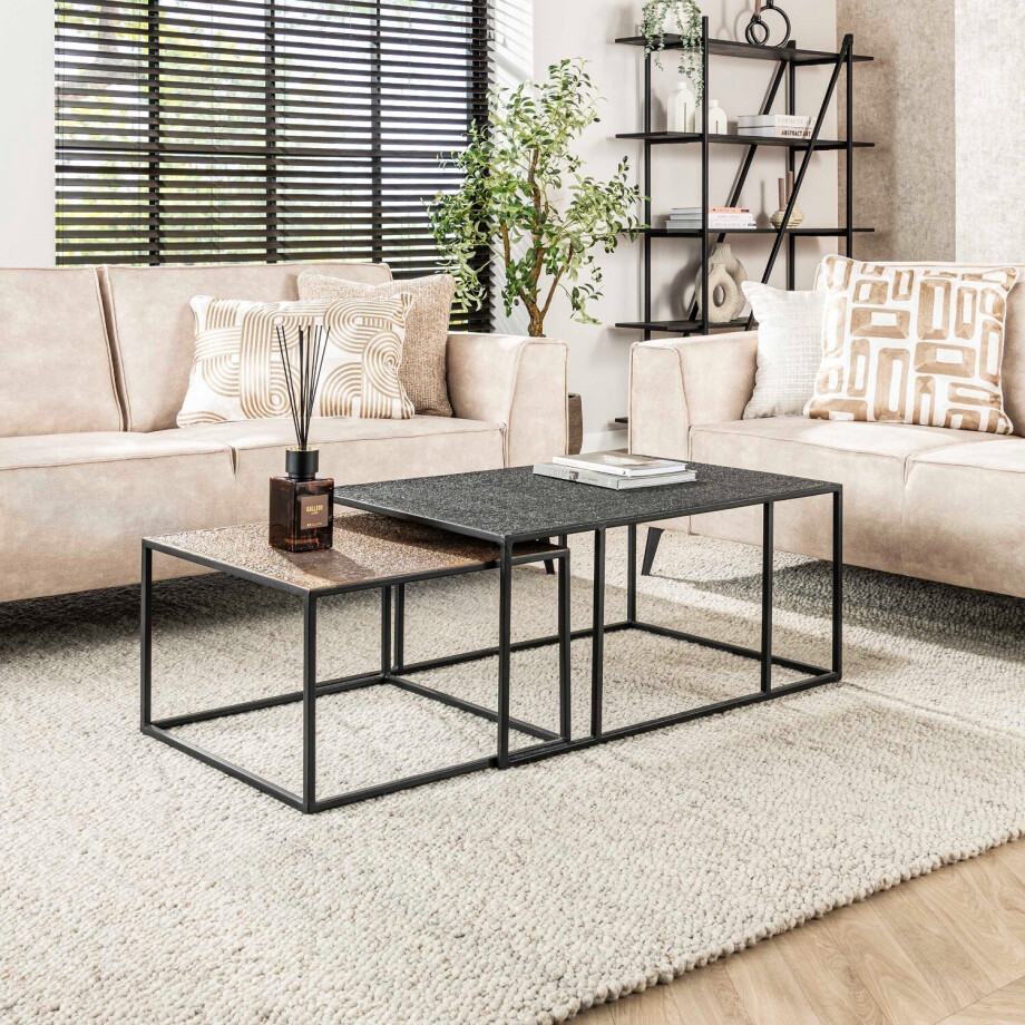 Salontafel set 2 rechthoek iron metallic brons goud met zwart afbeelding 1