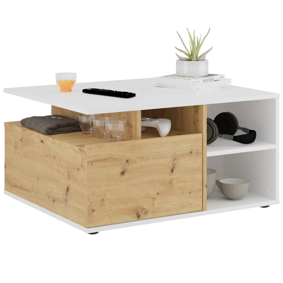 Salontafel Twin 2 wit met eiken afbeelding 1