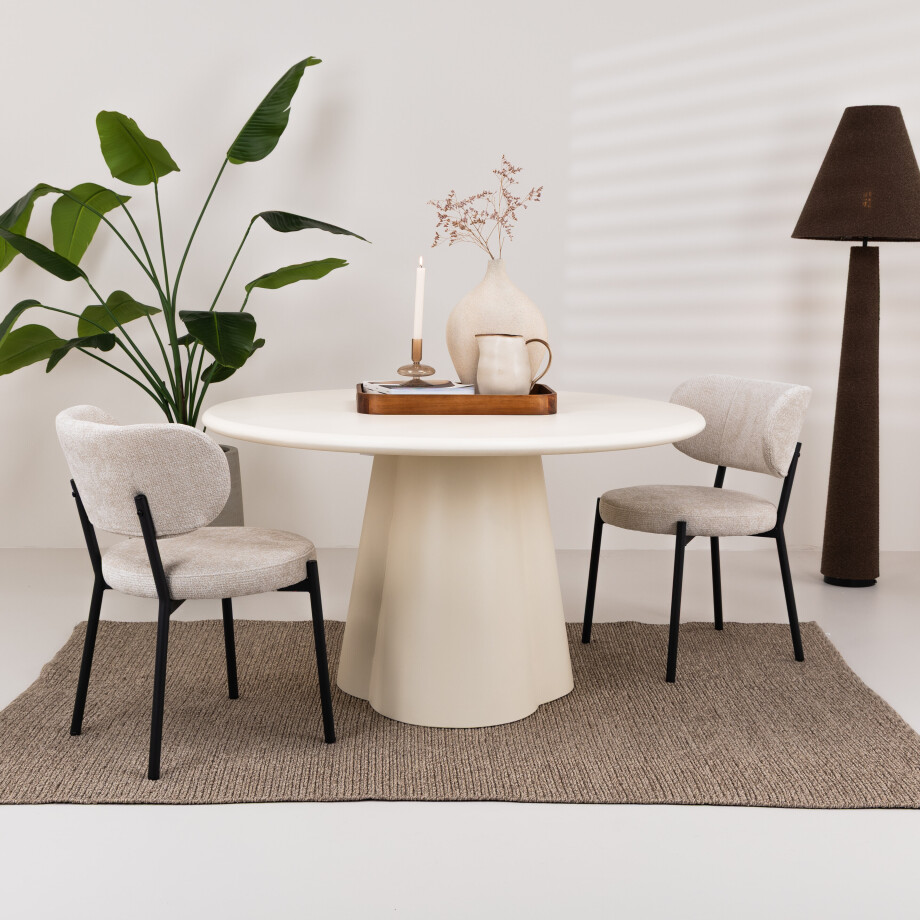 Brix Ronde Eettafel 'Sandy' Beton 130cm, kleur crème afbeelding 
