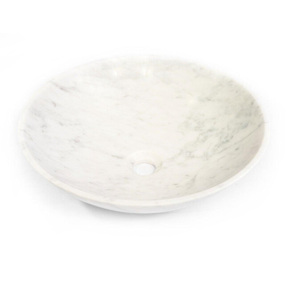 Saniclass Dia Waskom - 42x42x12cm - rond - natuursteen marmer - Gepolijst wit afbeelding 1