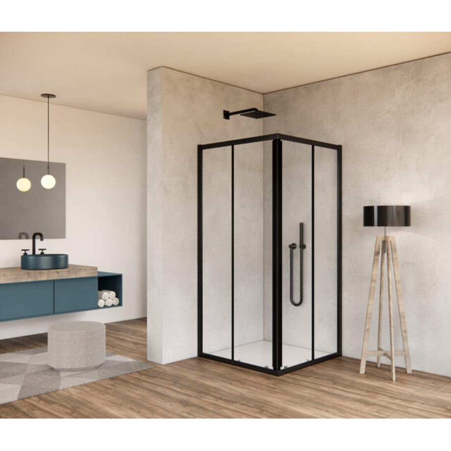 Saniclass Kay Douchecabine - 80x80x185cm - vierkant - helder glas - profiel - mat zwart SW541210 Saniclass Kay Douchecabine - 80x80x185cm - vierkant - helder glas - profiel - mat zwart SW541210 afbeelding 1