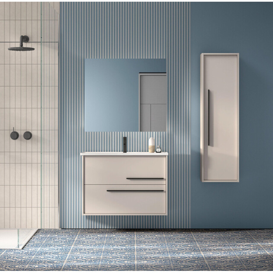 Saniclass Prime Essential Badkamermeubelset - 80x55x46cm - 1 ovale wasbak wit - 1 kraangat - 2 lades - rechthoekige spiegel - mat cotton (beige) SW892662/SW718717/SW724611 Saniclass Prime Essential Badkamermeubelset - 80x55x46cm - 1 ovale wasbak wit - 1 kraangat - 2 lades - rechthoekige spiegel - mat cotton (beige) SW892662/SW718717/SW724611 afbeelding 1