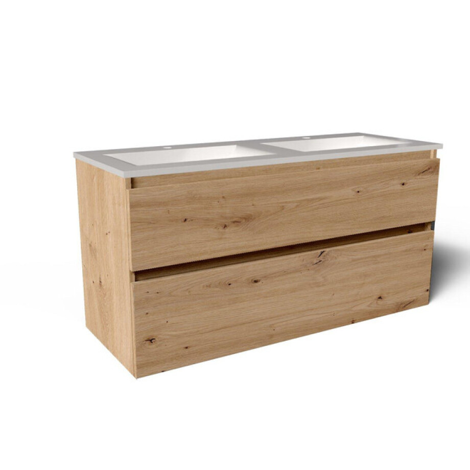 Saniclass Vita Badkamermeubelset - 120x60x46cm -2 lades - greeploos - 2 wasbakken - 2 kraangaten - overloop - keramiek - rustiek eiken SW1413860/SW804533 afbeelding 1