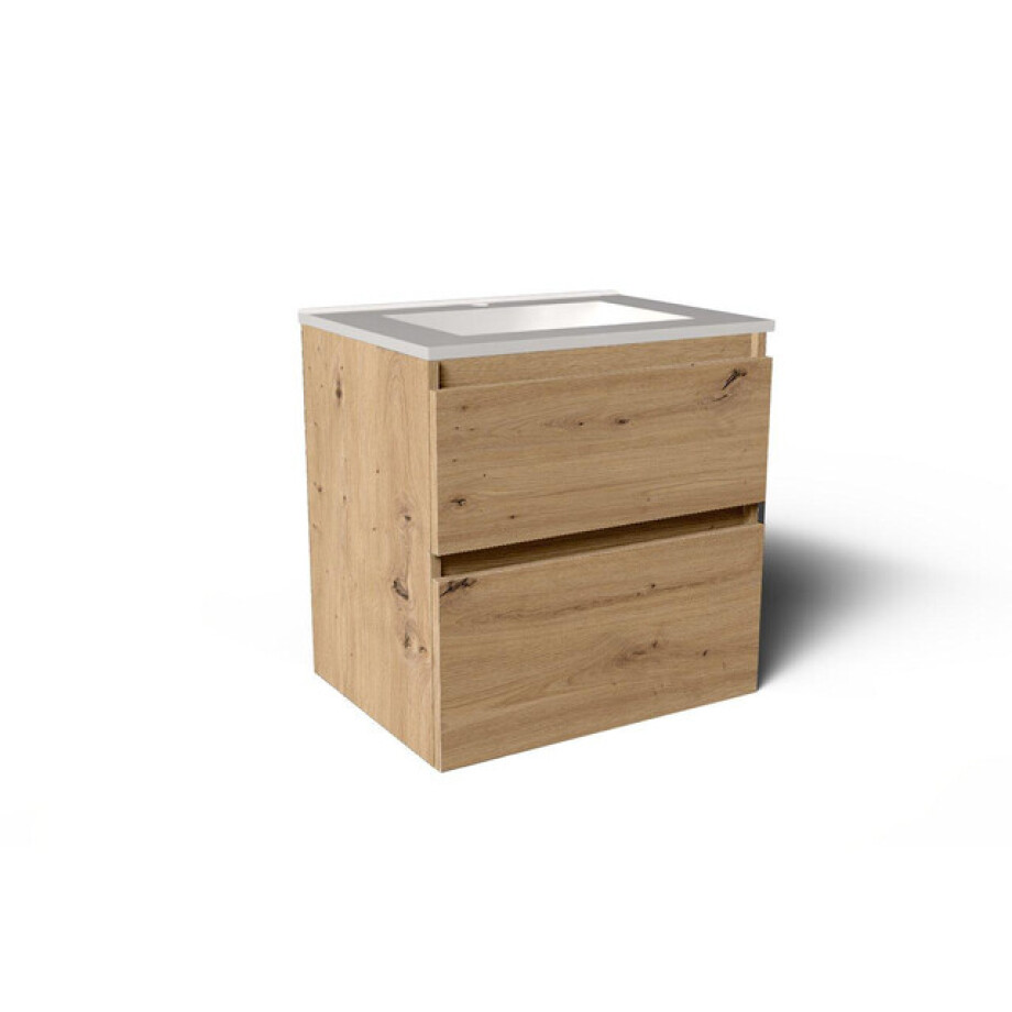 Saniclass Vita Badkamermeubelset - 60x60x46cm -2 lades - greeploos - 1 wasbak - 1 kraangat - overloop - keramiek - rustiek eiken SW804530/SW1413841 afbeelding 1