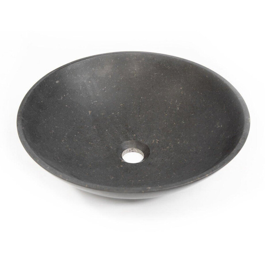 Saniclass Waskom 42x42x12cm - rond - natuursteen basalt Gepolijst zwart afbeelding 1