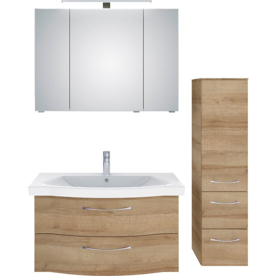 Saphir Badkamerserie 6005 sprint 3-delig, keramiek-wastafelonderkast met led-spiegelkast Halfhoge kast, inclusief deurdemper, 4 deuren, 4 laden, badkameraccessoire-set (4-delig) afbeelding 1