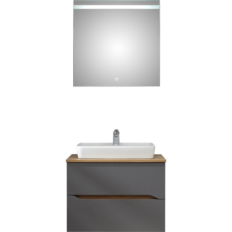 Saphir Badkamerserie Quickset 2-delig, keramieken opzetwasbak met led-spiegel Wastafelmeubel 73 cm breed, inclusief deurdemper, 2 laden (4-delig) afbeelding 1