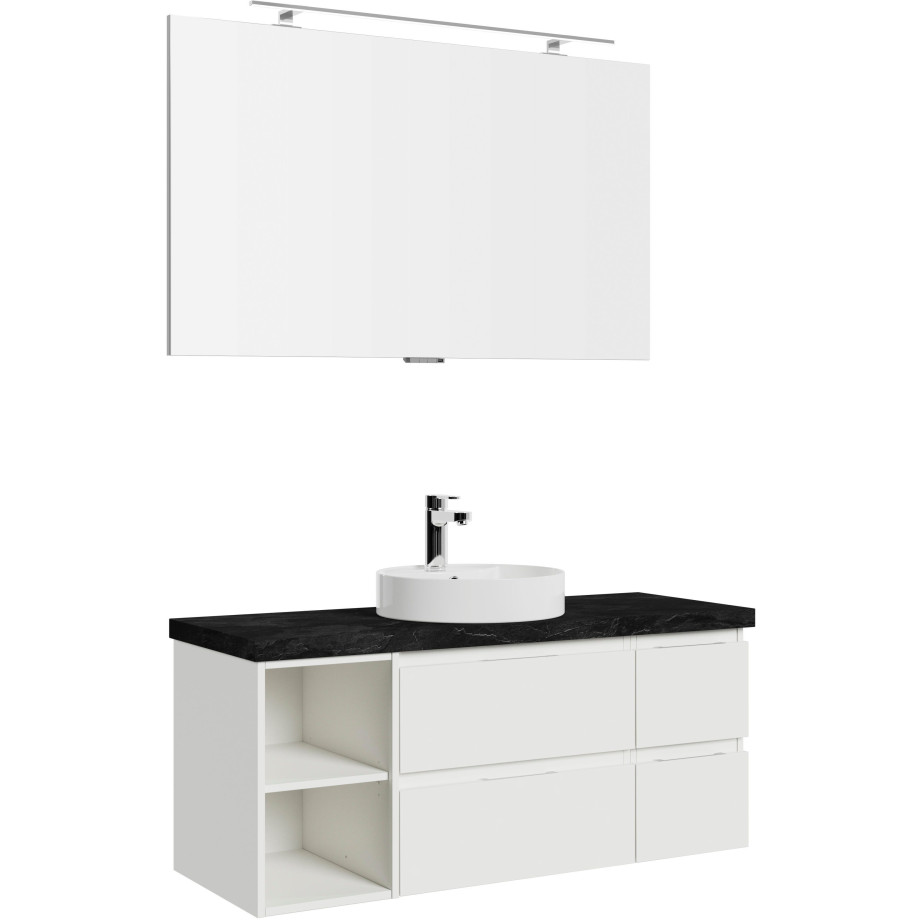 Saphir Badmeubelset Serie 4035 2-delig, keramisch opzetwasbak met LED-spiegel Wastafel incl. deurdemper, 120 cm breed, 4 lades, 3 deuren (set) afbeelding 1