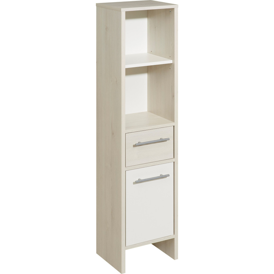 Saphir Halfhoge kast Quickset 350 Badkamermeubel 33 cm breed, 1 deur, 1 lade, 2 planken Badkamer midikast, licht dennenhout Ida, handgrepen in aluminiumkleur (1 stuk) afbeelding 1