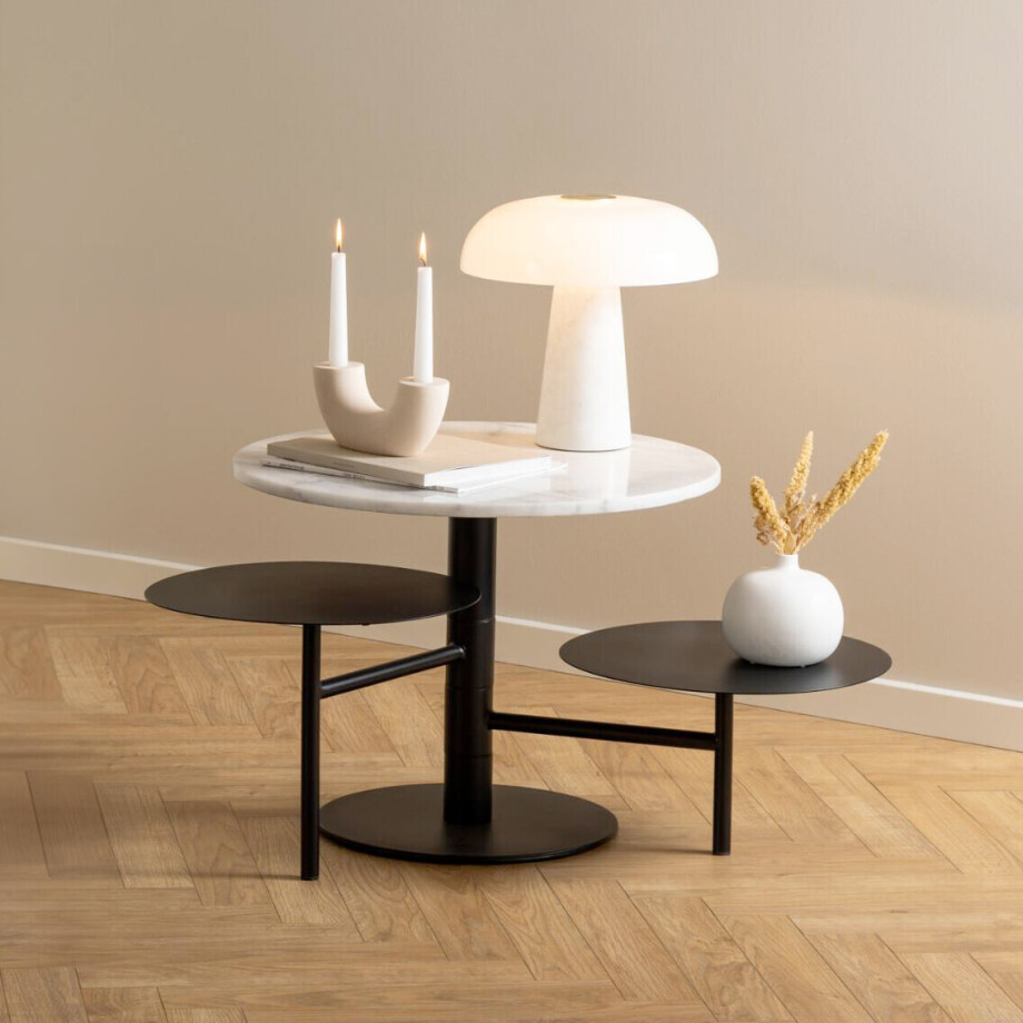 Bendt Salontafel / Bijzettafel 'Saprina' Marmer en staal, Met 3 bladen, kleur Wit Bendt Salontafel / Bijzettafel 'Saprina' Marmer en staal, Met 3 bladen, kleur Wit afbeelding 1