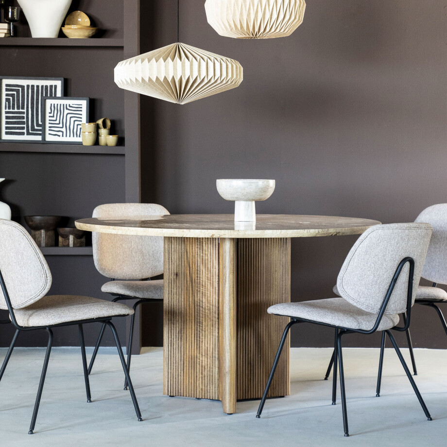 Eleonora Ronde Eettafel 'Sara' Mangohout en travertin, 130cm afbeelding 