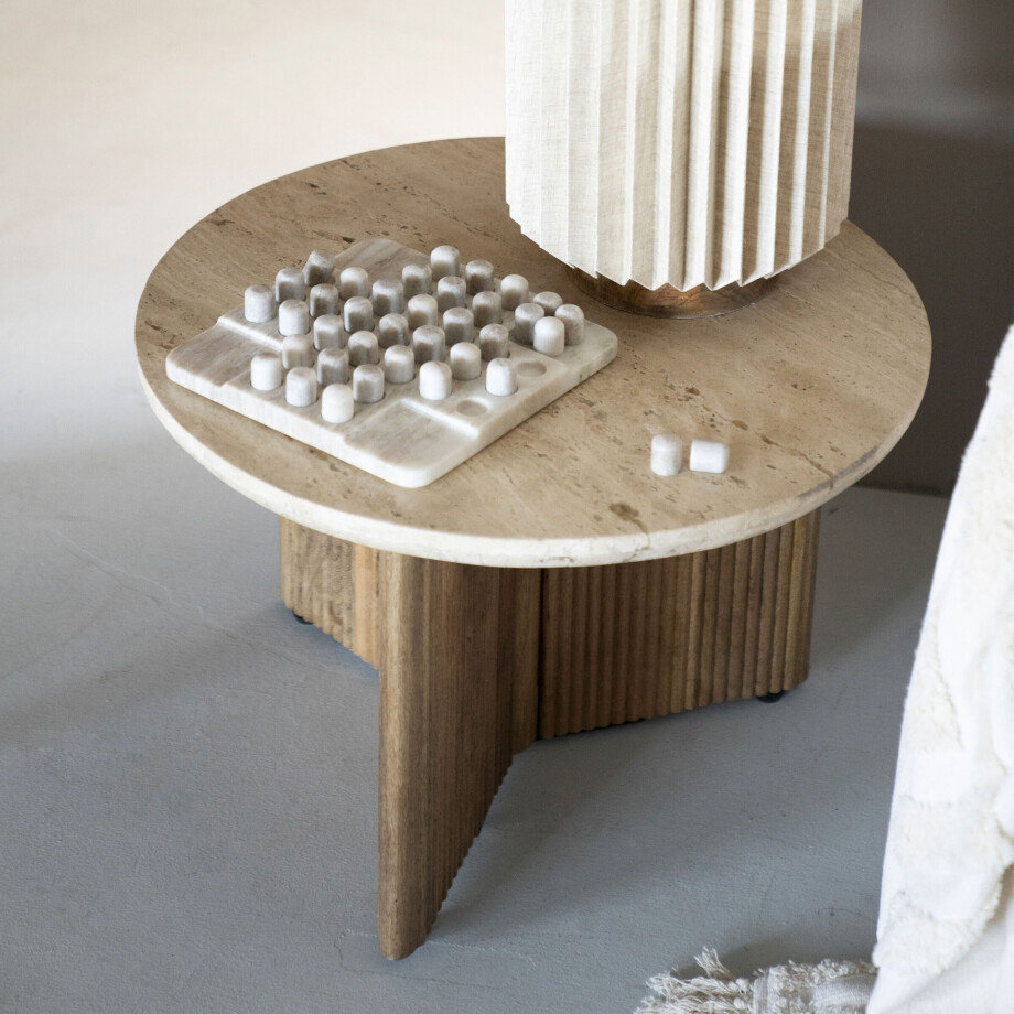 Eleonora Ronde Salontafel 'Sara' Mangohout en travertin, 78cm Eleonora Ronde Salontafel 'Sara' Mangohout en travertin, 78cm afbeelding