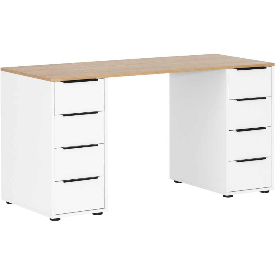 Schildmeyer Bureau Elma, breedte 140 cm Houtdecor met voelbare structuur, metalen beslag, gedeeltelijke uittrekken afbeelding 1