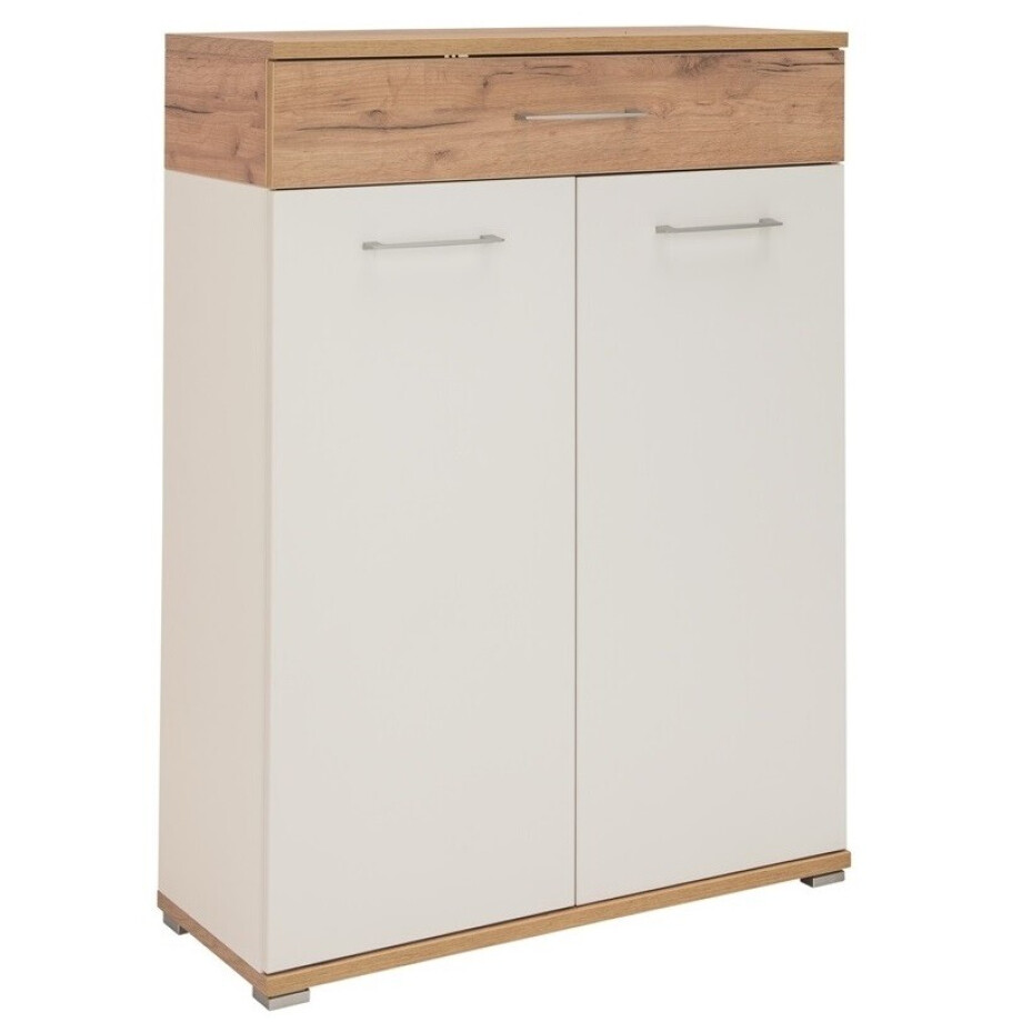 Schoenenkast Topix 118 cm hoog - Wit met Navarra eiken Schoenenkast Topix 118 cm hoog - Wit met Navarra eiken afbeelding 1