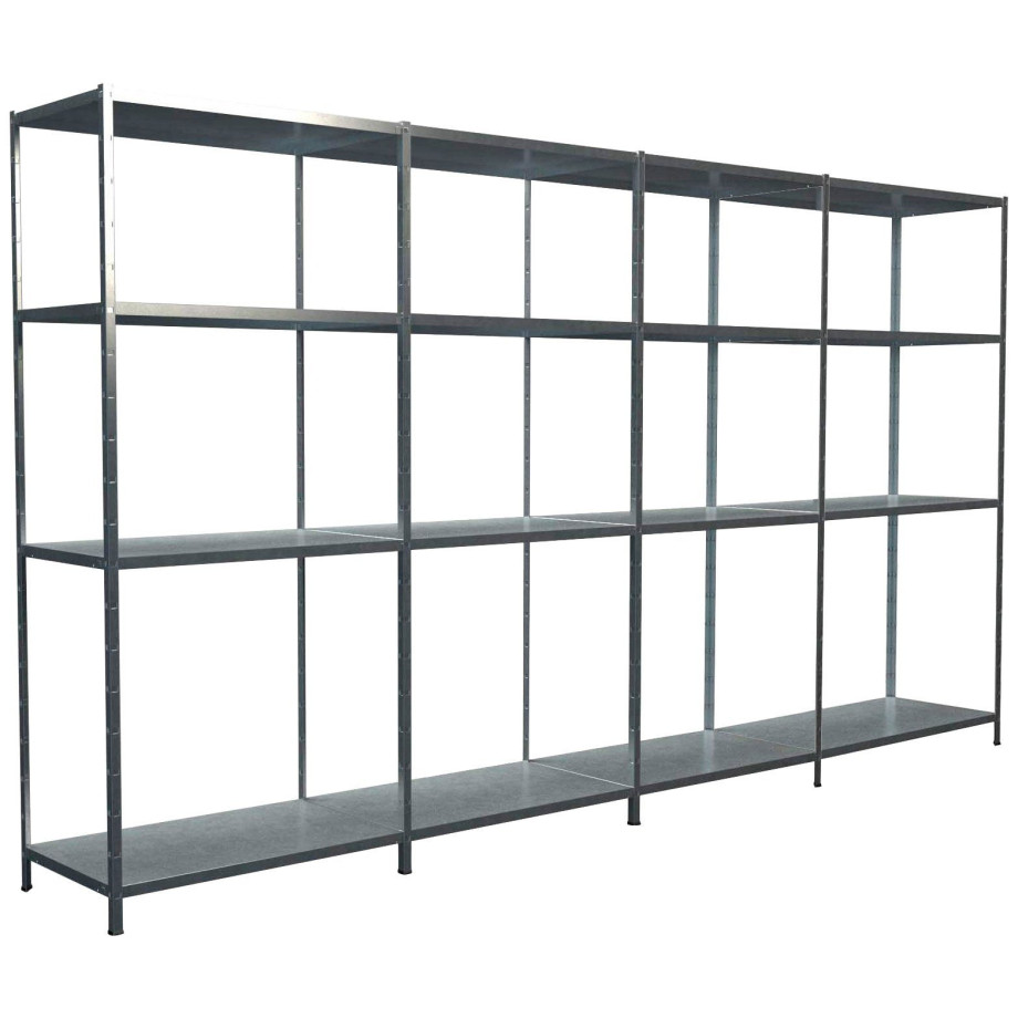 SCHULTE Regalwelt Stellingkast Montagesysteem basis- en 3x aanbouwkasten Metaal verzinkt, 1800x4000x500 mm, 16 planken afbeelding 1
