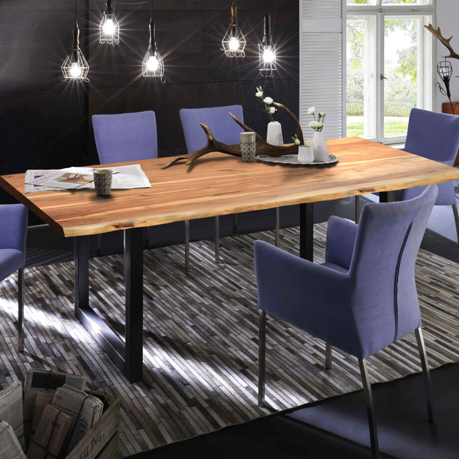 Artistiq Boomstam Eettafel 'Tristina' Acaciahout, 160 x 85cm, kleur Zwart afbeelding 