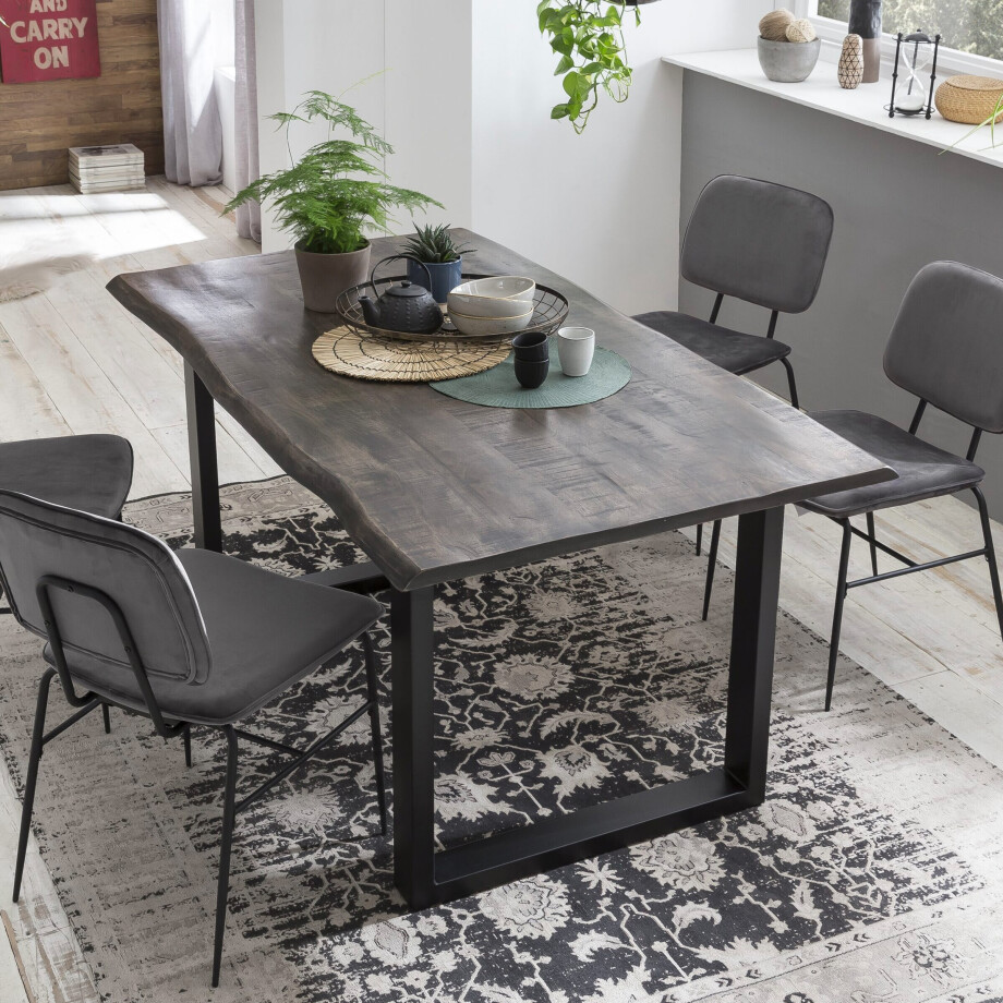 Artistiq Boomstam Eettafel 'Blimie' Mangohout, 160 x 85cm, kleur Grijs afbeelding 1