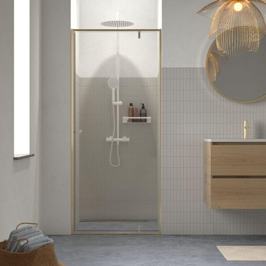 Sealskin Contour Draaideur voor nis 90x200cm 6mm helder veiligheidsglas met antikalklaag Goud geborsteld CCD200906495100 afbeelding 1