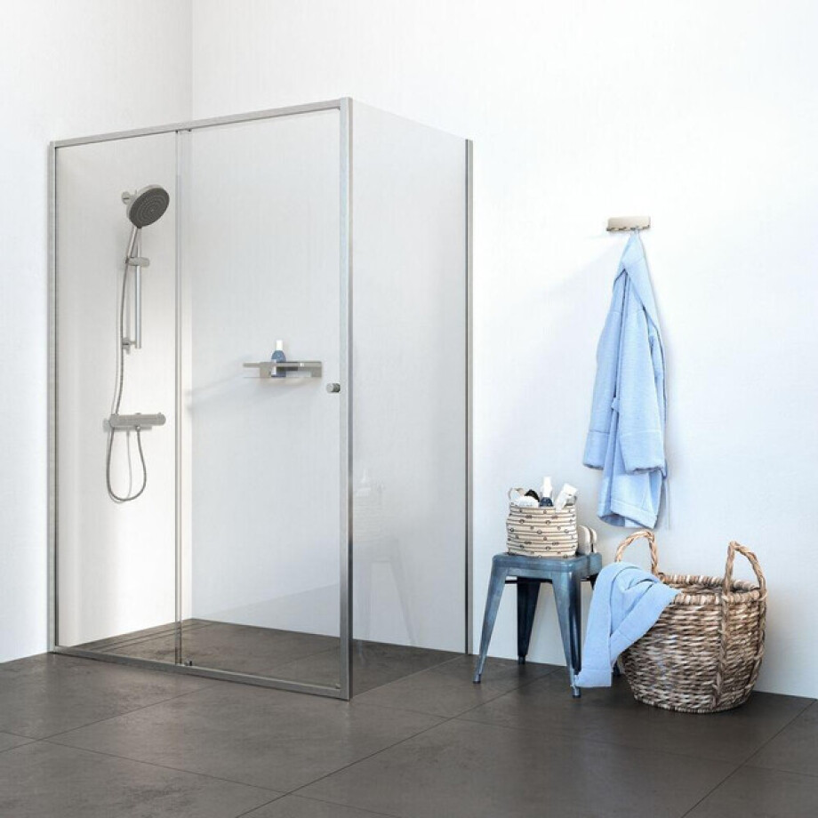 Sealskin Contour schuifdeur met zijwand 120x90 cm, 200 cm hoog, RVS, 6 mm helder veiligheidsglas CCD101296325100 Sealskin Contour schuifdeur met zijwand 120x90 cm, 200 cm hoog, RVS, 6 mm helder veiligheidsglas CCD101296325100 afbeelding 1