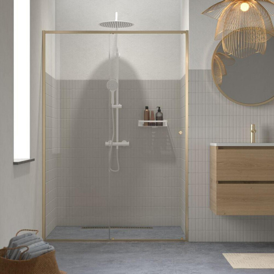 Sealskin Contour Schuifdeur voor nis 120x200cm 6mm helder veiligheidsglas met antikalklaag Goud geborsteld CCD121206495100 afbeelding 1