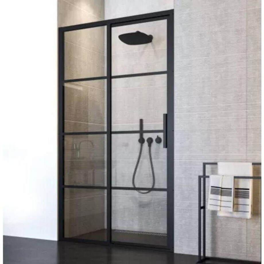 Sealskin Soho schuifdeur links 140x210cm voor in nis met mat zwart profiel en helder glas CKB111406195100 afbeelding 1