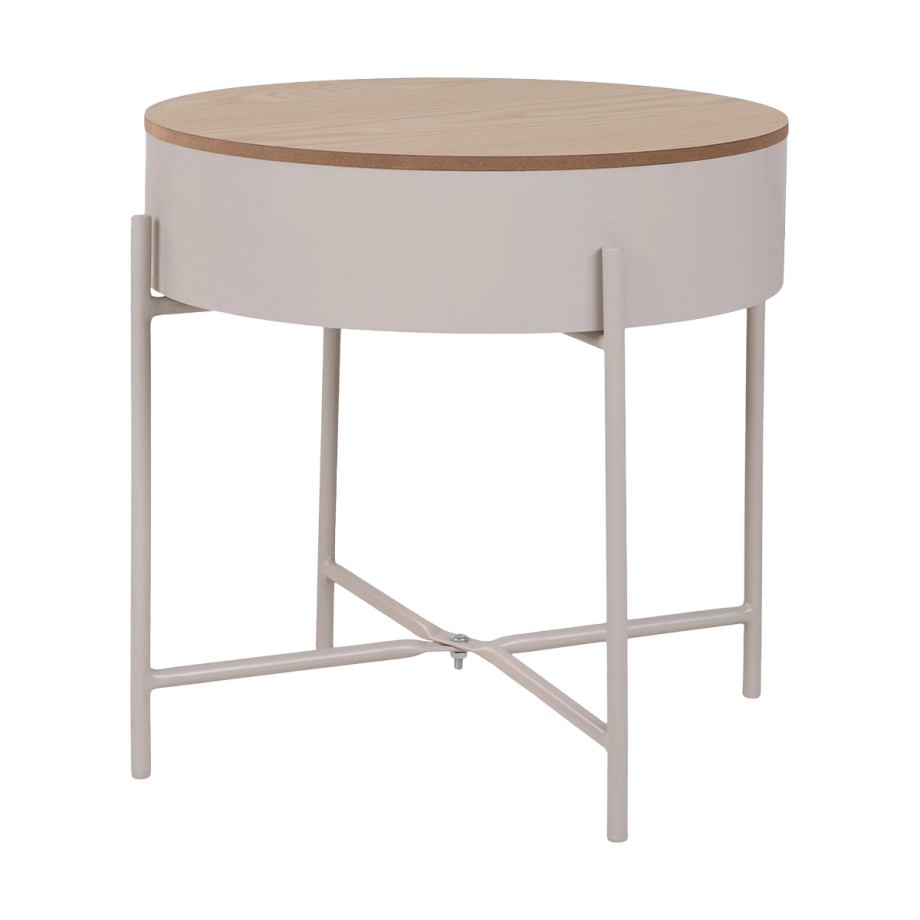 Sef metalen bijzettafel beige - met opbergruimte - Ø 40 cm Sef metalen bijzettafel beige - met opbergruimte - Ø 40 cm afbeelding 1